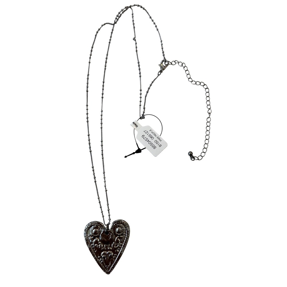 Free People Silver Tone Embossed Heart Pendant Necklace NWT Boho Western